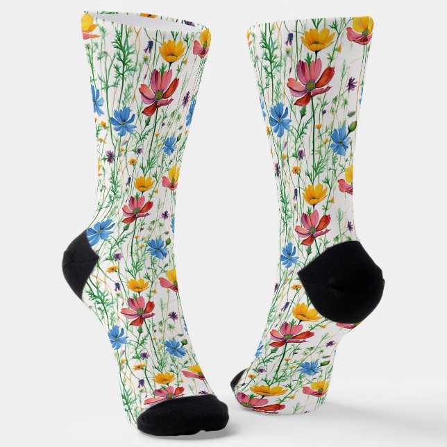Farbige Wildblumen und grünes Gras Socken (Gewinkelt)