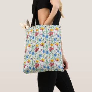 Farbige Wildblumen und grünes Gras Tasche
