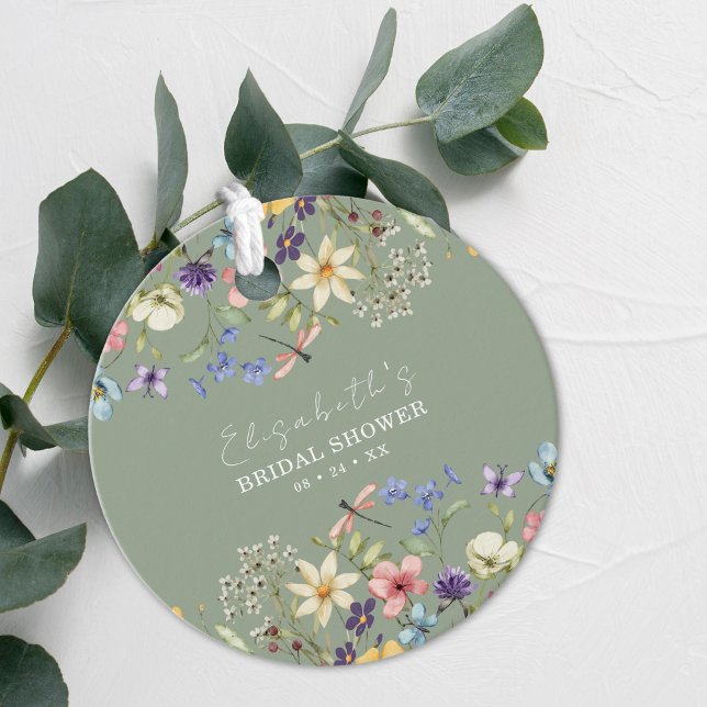 Farbige Wildblumen zeigen grünes Brautparty Geschenkanhänger (Von Creator hochgeladen)