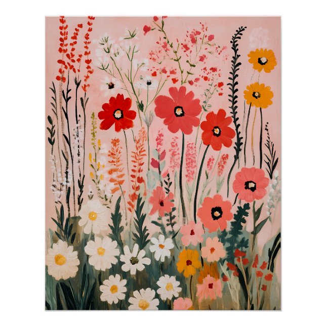 Farbige Wildblumenfelddarstellung Poster (Vorderseite)