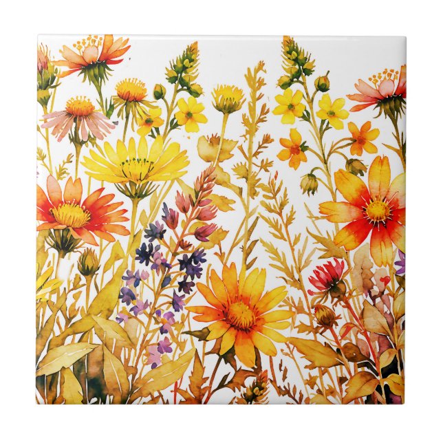 Farbige Wildblumenmalerei Fliese (Vorderseite)