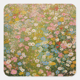 Farbige Wildblumenwiese 2 Quadratischer Aufkleber