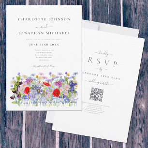 Farbige Wildblumenwiese QR-Code-Hochzeit Einladung