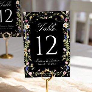 Farbige Wildblumenwiese Schwarze Hochzeit Tischnummer