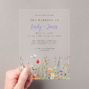Farbige wilde Regenbogen-Hochzeit Acryleinladungen