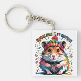 Farbige Winter-Hamster-Illustration mit Text Schlüsselanhänger
