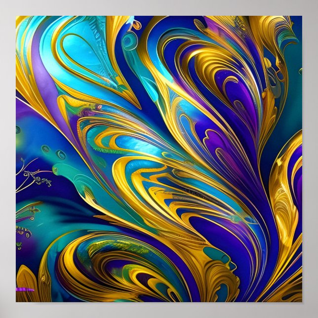 Farbige Wirbel Abstrakt, blaues Gold lila Poster (Vorne)