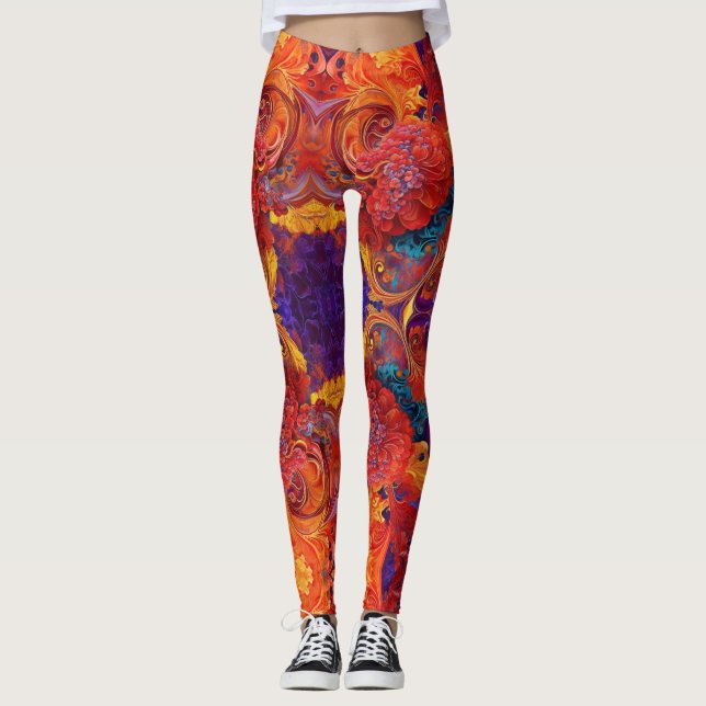 Farbige Wirbel und Blume Paint Pour Design Leggings (Vorderseite)