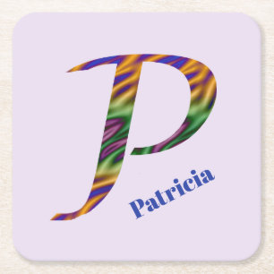 Farbige, wirbelfarbige Buchstaben P Monogramm Anfa Rechteckiger Pappuntersetzer