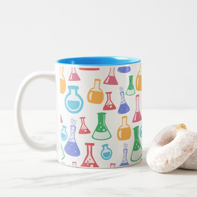Farbige Wissenschaft / Chemie-Muster Zweifarbige Tasse (Mit Donut)