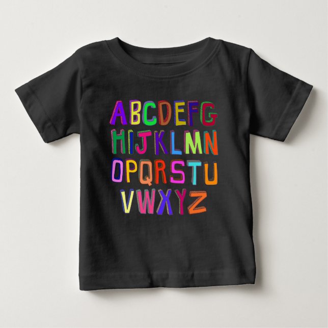 Farbige Wonky-Alphabet-Buchstaben Baby T-shirt (Vorderseite)