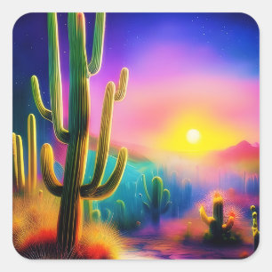 Farbige Wüsten-Sonnenuntergang  Quadratischer Aufkleber