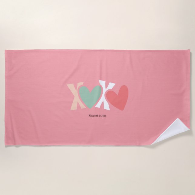 Farbige "XOXO" Valentinstag   Strandtuch (Vorderseite)