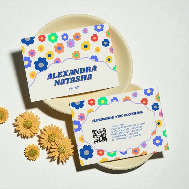 Farbige Y2K-Blume Handgefertigte Kleidung Visitenkarte (Colorful Y2K Flower Handmade Clothing Business Card)
