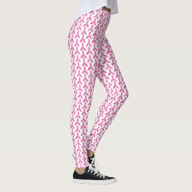 Farbige Yoga Pants Kosmisches Rosa und weißes Leaf Leggings (Rechts)