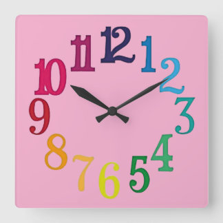 Farbige Zahlen Quadratische Wanduhr