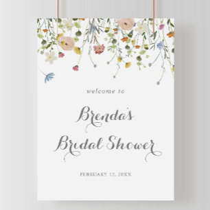 Farbige zarte wilde Blumen Hochzeitsdusche Willkom Poster