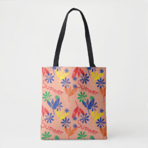 Farbige zeitgenössische Sommerblumen-Collage mit h Tasche