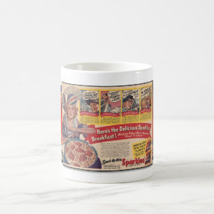 FARBIGE ZEITUNGSANZEIGE FÜR GETREIDE AUS DER WWII- KAFFEETASSE