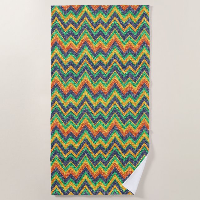 Farbige Zickzack Muster Imitate Glitzer Textur Strandtuch (Vorderseite)