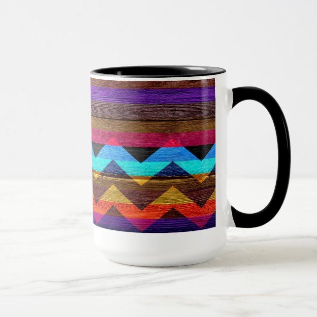Farbige Zickzack Streifen auf Holz #8 Tasse (Rechts)