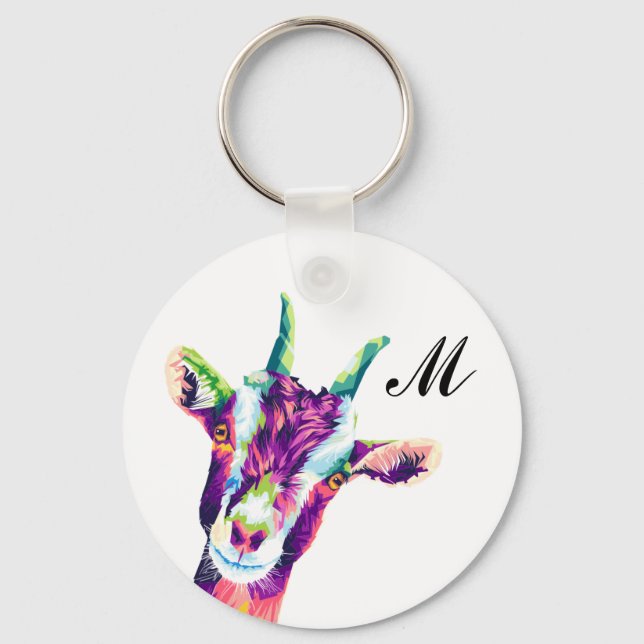 Farbige Ziege Pop Art Monogram Schlüsselanhänger (Vorderseite)