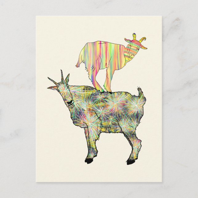 Farbige Ziegen lustige Illustration Postkarte (Vorderseite)
