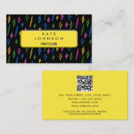 Farbiger 80er Retro Neon Lightning QR Code Visitenkarte
