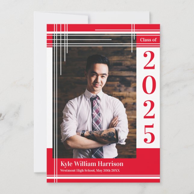Farbiger Abschluss in der White School Kariert Einladung (Vorderseite)