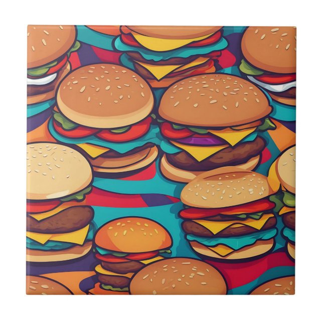 Farbiger abstrakter Burger mit lebendigen Farben Fliese (Vorderseite)