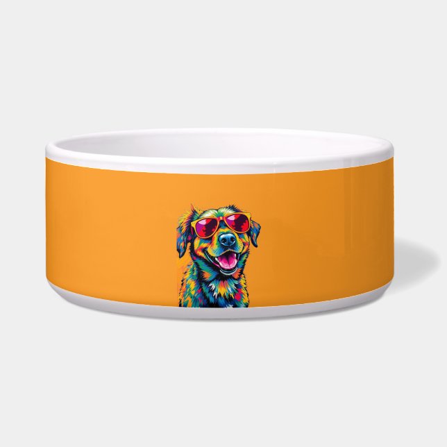 Farbiger abstrakter Hund mit Sonnenbrille Napf (Vorderseite)