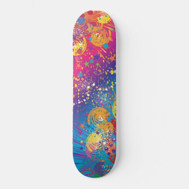 Farbiger Abstrakter Paint-Spritzer Skateboard (Vorderseite)