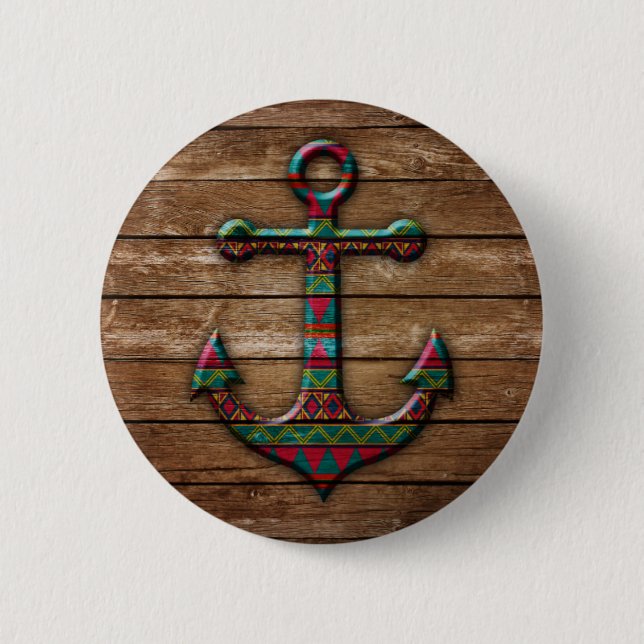 Farbiger Anker auf Holztextur Button (Vorderseite)