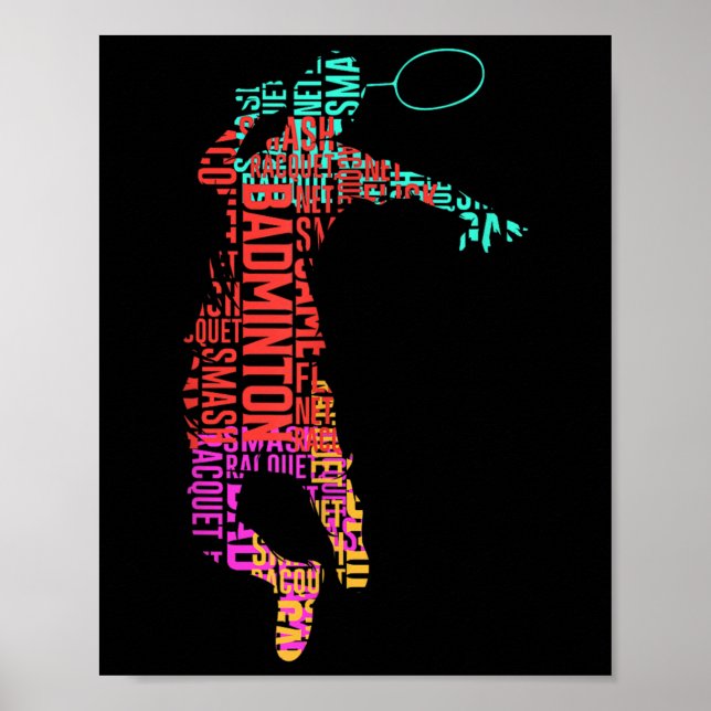 Farbiger Badmintonspieler _ Shuttle Racket _ Badmi Poster (Vorne)