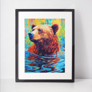 Farbiger Bär Abstrakte Malerei Hüttenkunst Poster