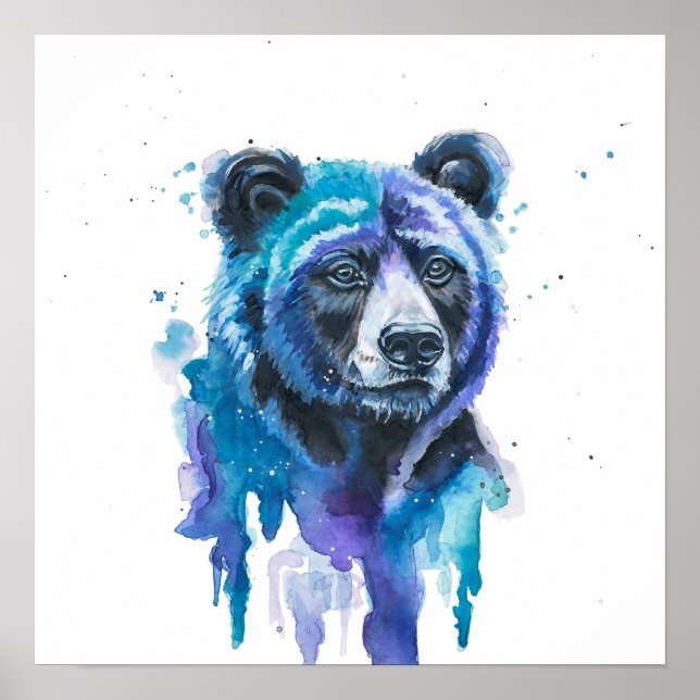Farbiger Bär Aquarell Kunstwerk Poster (Vorne)