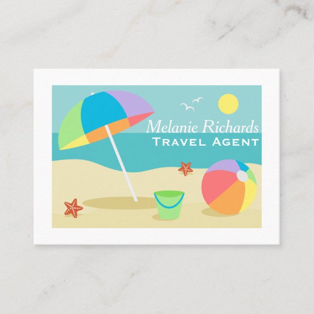 Farbiger Beach Holiday Scene Travel Agent Visitenkarte (Vorderseite)