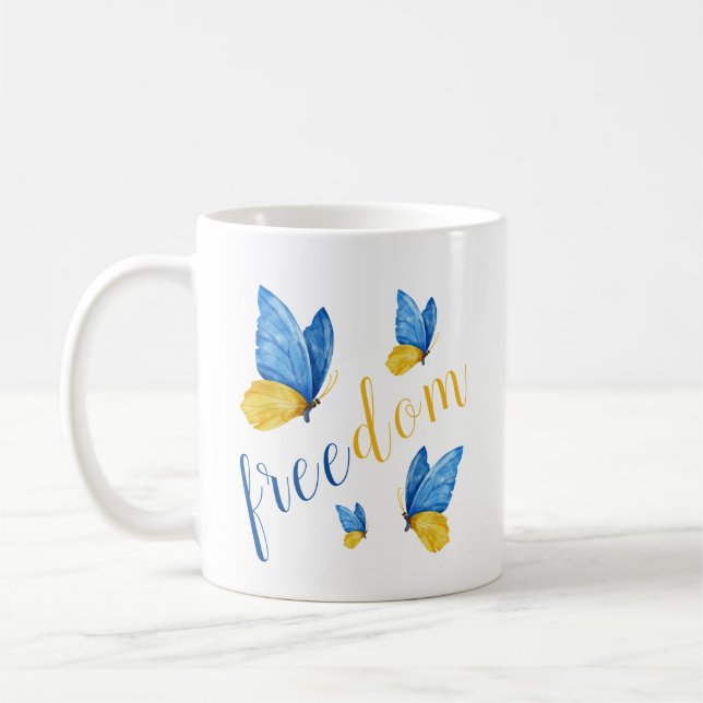 Farbiger Blauer Gelber Schmetterling Kaffeetasse (Links)