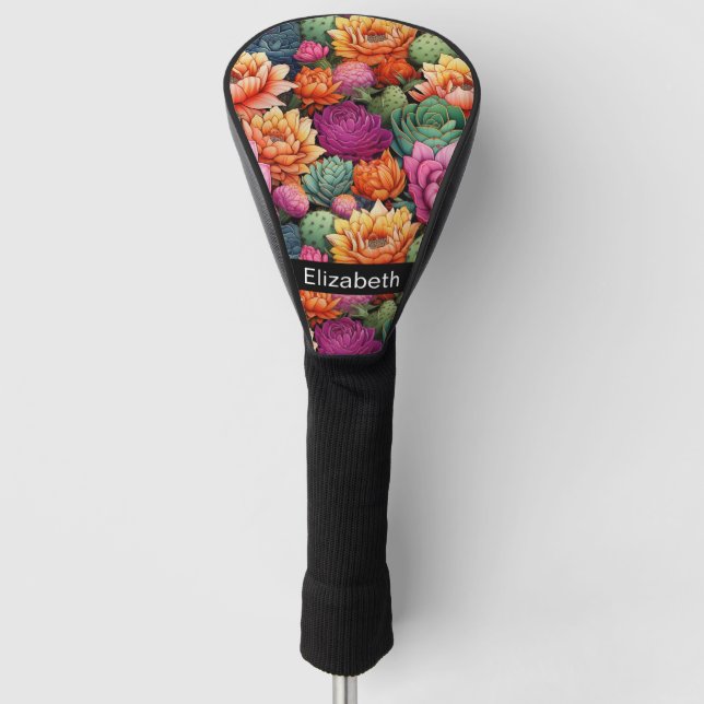 Farbiger blühender Kaktus Personalisiert Golf Headcover (Vorderseite)