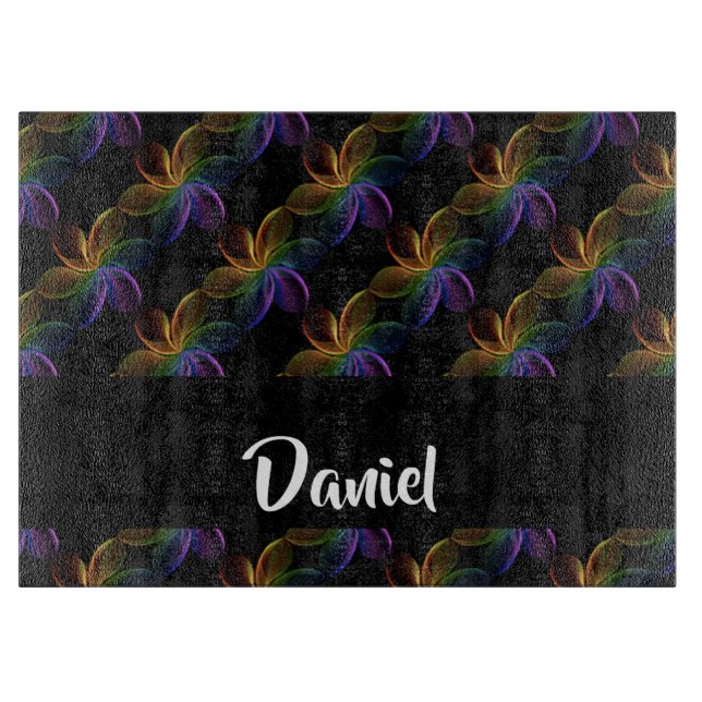 Farbiger Blumendruck schwarz Schneidebrett (Vorderseite)