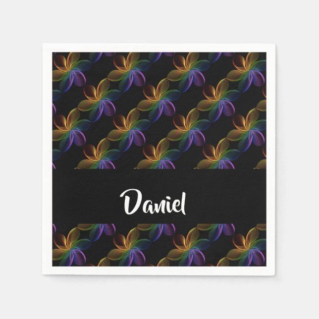 Farbiger Blumendruck schwarz Serviette (Vorderseite)