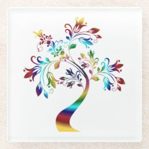 FARBIGER BLÜTENBAUM GLASUNTERSETZER