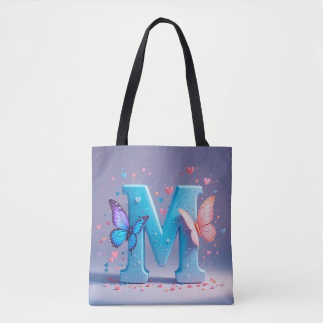 Farbiger Buchstabe M mit Schmetterlingen Tasche (Vorderseite)