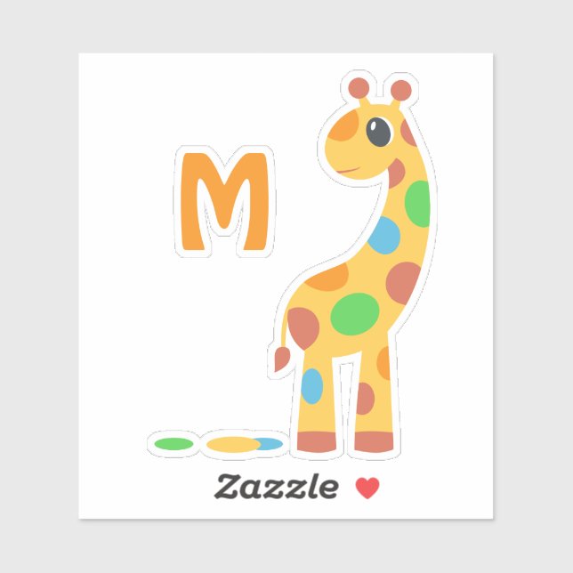 Farbiger Cartoon Giraffe Monogram Aufkleber (Blatt)