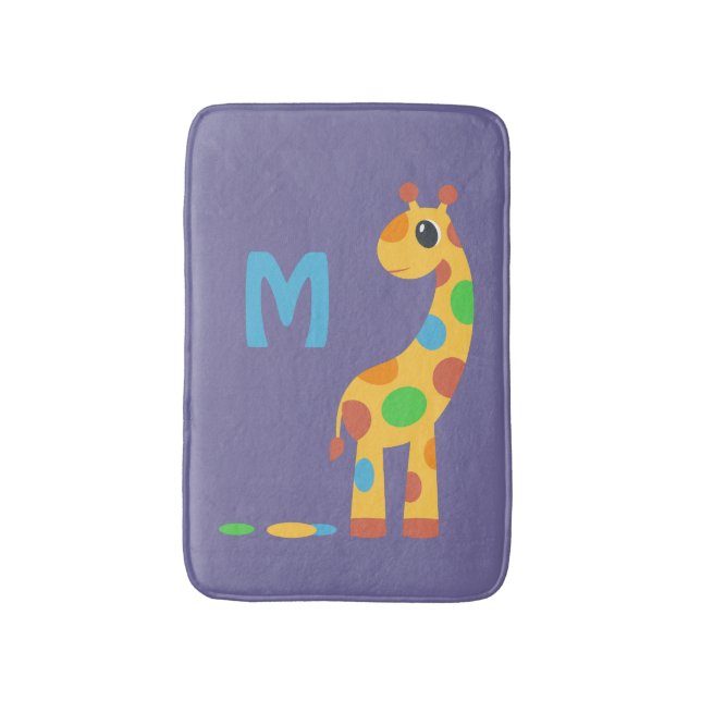Farbiger Cartoon Giraffe Monogram Badematte (Vorderseite Vertikal)