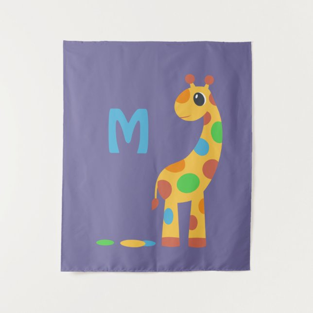 Farbiger Cartoon Giraffe Monogram Wandteppich (Vorderseite)