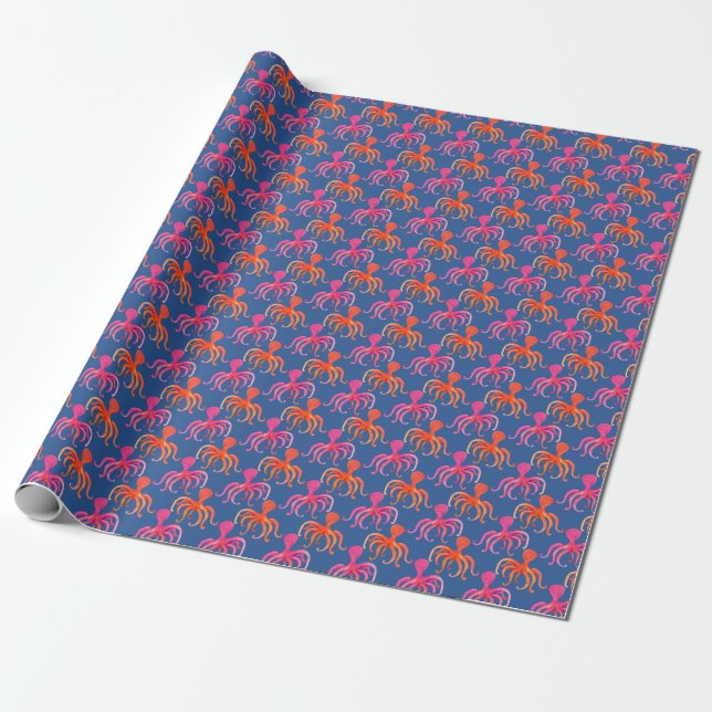Farbiger Cartoon Octopus Wasserfarben Muster Geschenkpapier (Ungerollt)