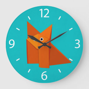 Farbiger Cartoon Origami Fox Niedliche Kinder Große Wanduhr
