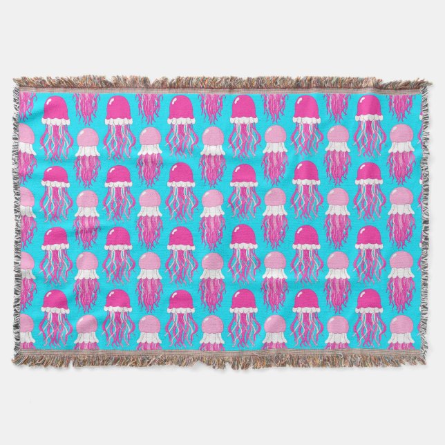 Farbiger Cartoon Pink Jellyfish Muster Decke (Vorderseite)