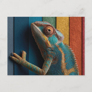 Farbiger Chamäleon auf Regenbogen-Hintergrund Postkarte